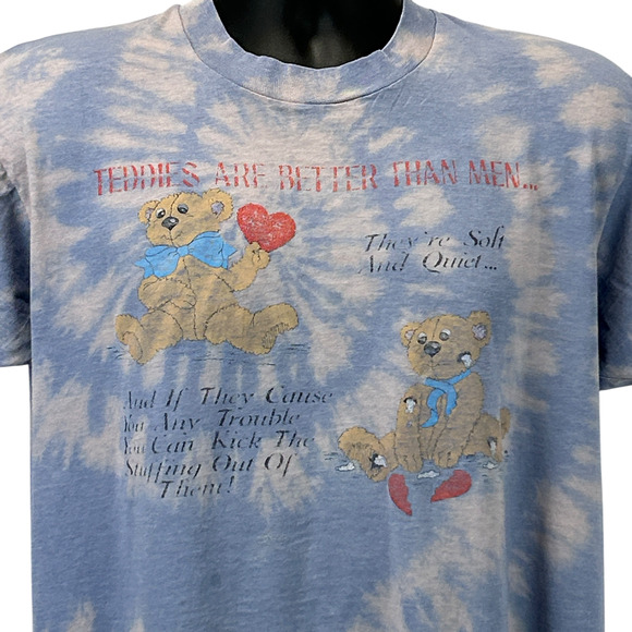 Vintage 90s Teddies Are Better Than Men T Shirt Teddy Bears Blue Unisex L Large - Picture 1 of 13